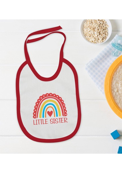 Kids Little Sister Tasarımlı Kırmızı Bebek Mama Önlüğü-1