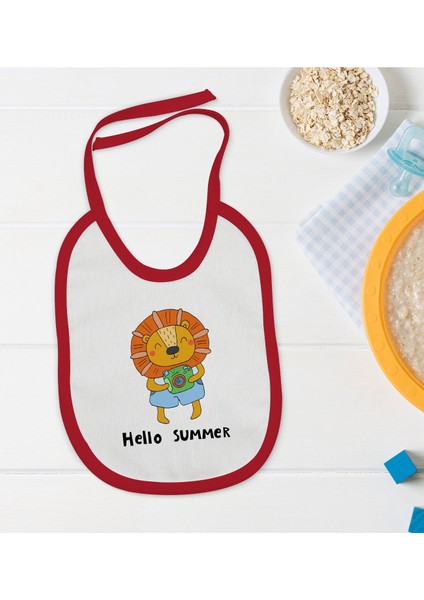 Kids Hello Summer Tasarımlı Kırmızı Bebek Mama Önlüğü-1