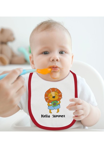 Kids Hello Summer Tasarımlı Kırmızı Bebek Mama Önlüğü-1 fiyatları