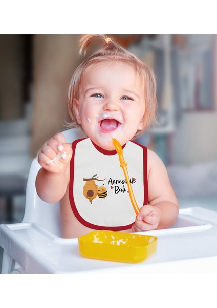 Kids Annesinin Balı Tasarımlı Kırmızı Bebek Mama Önlüğü-1 fiyatları