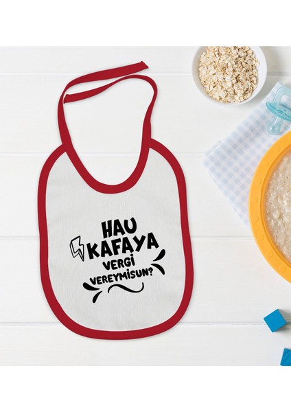 Kids Hau Kafaya Tasarımlı Kırmızı Bebek Mama Önlüğü-1