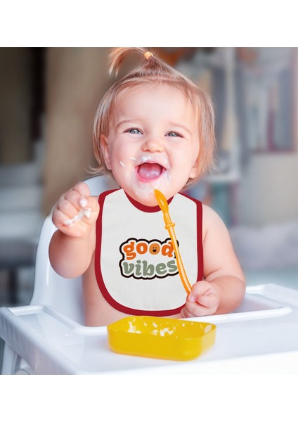 Kids Good Vibes Tasarımlı Kırmızı Bebek Mama Önlüğü-1 fiyatları