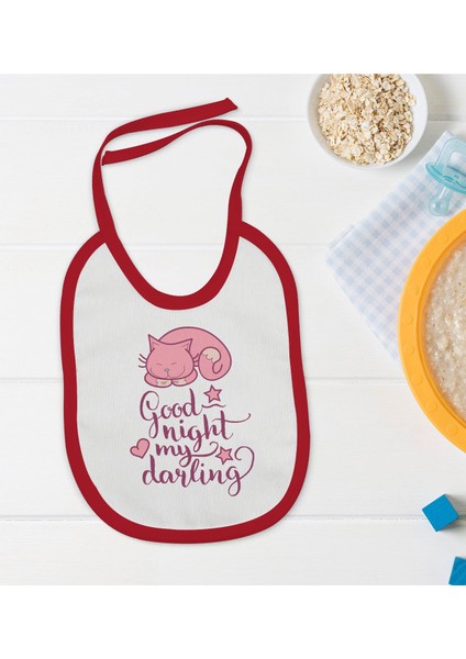 Kids Good Night My Darling Tasarımlı Kırmızı Bebek Mama Önlüğü-1