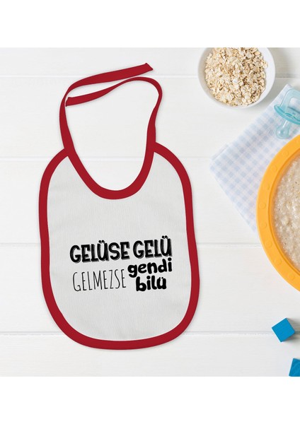 Kids Gelüse Gelü Tasarımlı Kırmızı Bebek Mama Önlüğü-1