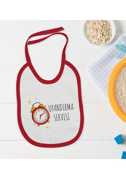 Kids Uyandırma Servisi Tasarımlı Kırmızı Bebek Mama Önlüğü-1