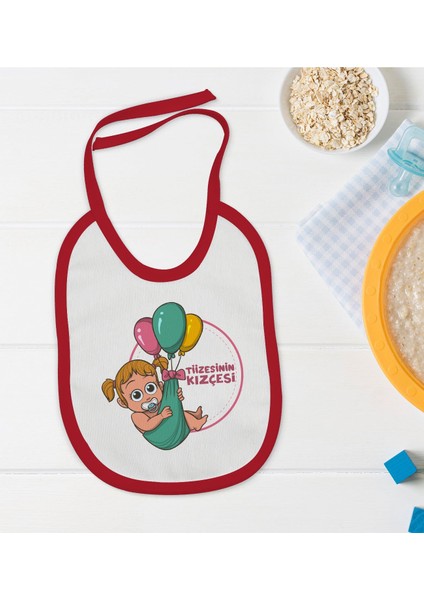 Kids Tiizesinin Kızçesi Tasarımlı Kırmızı Bebek Mama Önlüğü-1
