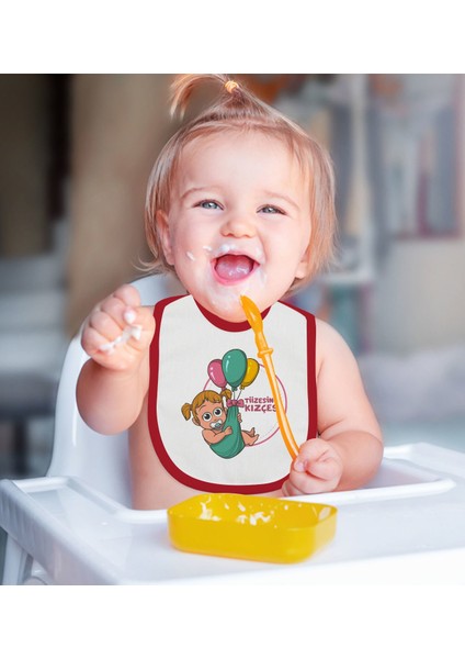 Kids Tiizesinin Kızçesi Tasarımlı Kırmızı Bebek Mama Önlüğü-1 fiyatları