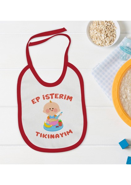 Kids Ep Isterim Tasarımlı Kırmızı Bebek Mama Önlüğü-5