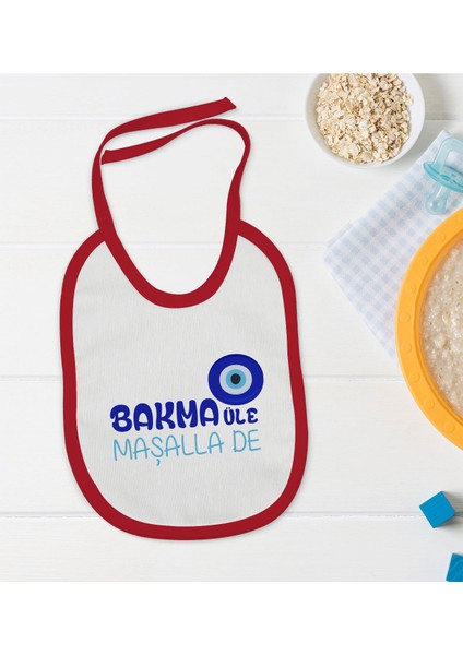 Kids Maşallah De Tasarımlı Kırmızı Bebek Mama Önlüğü-1