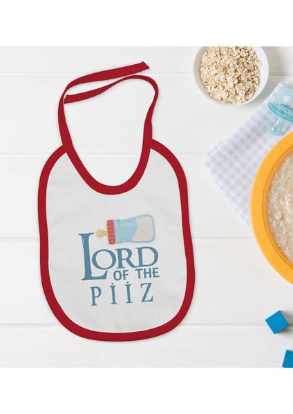 Kids Lord Of The Piiz Tasarımlı Kırmızı Bebek Mama Önlüğü-1