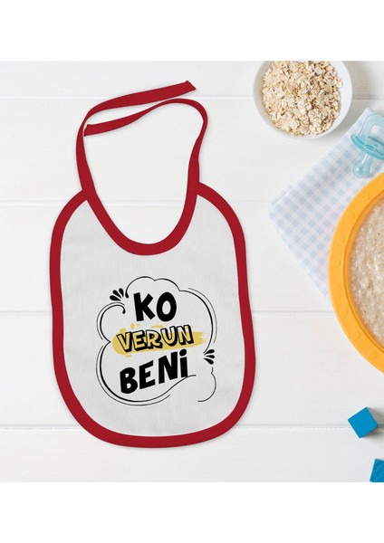 Kids Ko Verun Beni Tasarımlı Kırmızı Bebek Mama Önlüğü-1