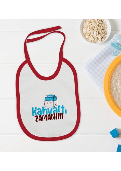 Kids Kahvaltı Zamanı Tasarımlı Kırmızı Bebek Mama Önlüğü-1