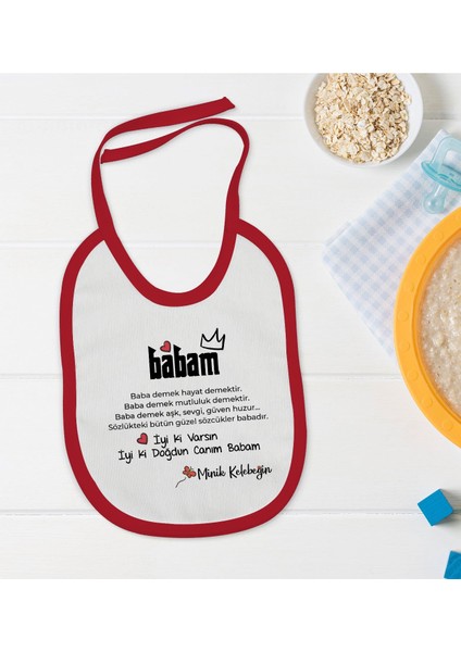 Kids Canım Babam Tasarımlı Kırmızı Bebek Mama Önlüğü-1