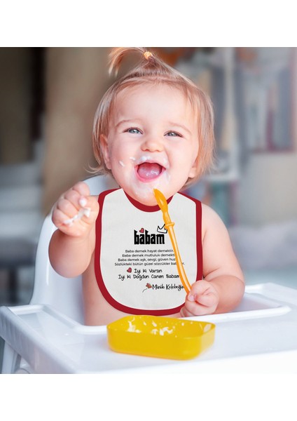 Kids Canım Babam Tasarımlı Kırmızı Bebek Mama Önlüğü-1 fiyatları