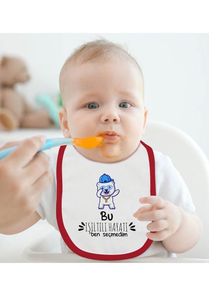 Kids Bu Işıltılı Hayatı Ben Seçmedim Tasarımlı Kırmızı Bebek Mama Önlüğü-1 fiyatları
