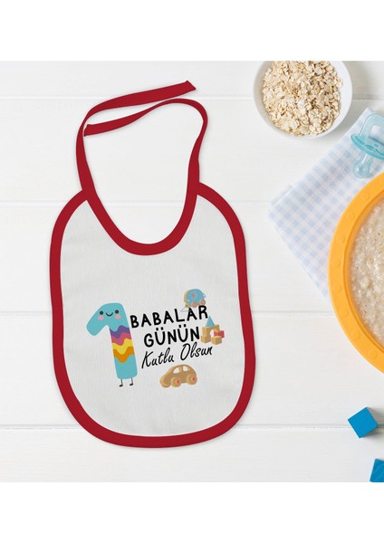 Kids Ilk Babalar Günü Tasarımlı Kırmızı Bebek Mama Önlüğü-4