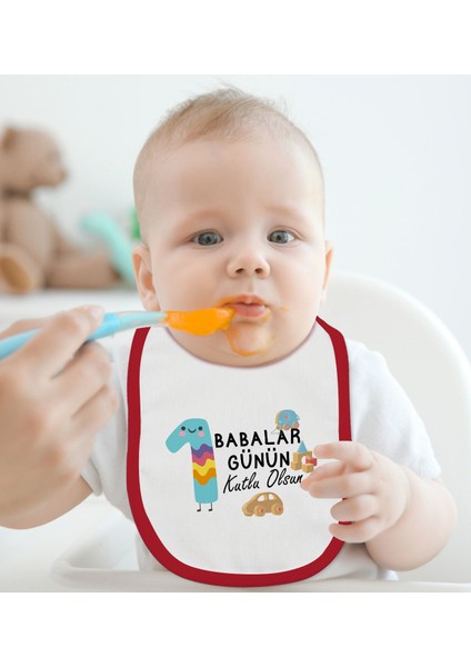 Kids Ilk Babalar Günü Tasarımlı Kırmızı Bebek Mama Önlüğü-4 fiyatları