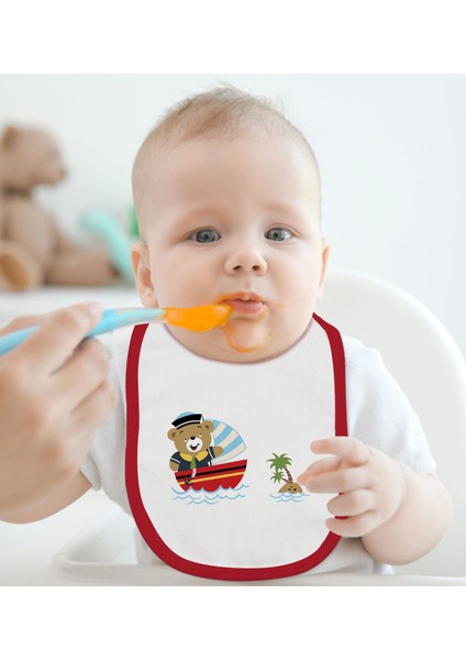 Kids Sevimli Kaptan Tasarımlı Kırmızı Bebek Mama Önlüğü-2 fiyatları