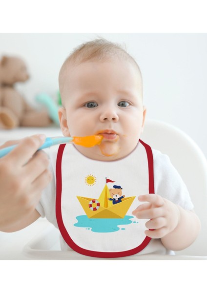 Kids Sevimli Kaptan Tasarımlı Kırmızı Bebek Mama Önlüğü-1 fiyatları