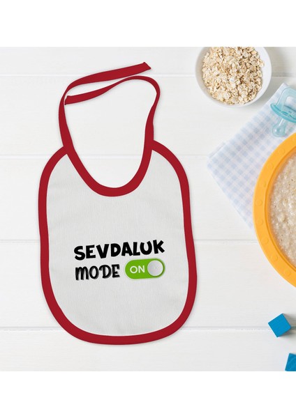 Kids Sevdaluk Tasarımlı Kırmızı Bebek Mama Önlüğü-1