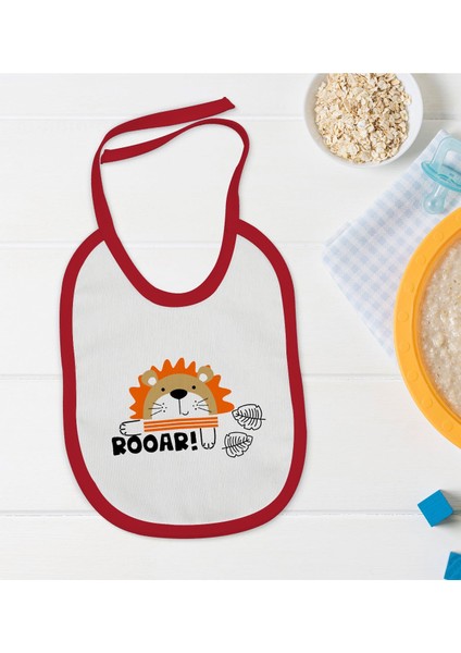 Kids Roar Tasarımlı Kırmızı Bebek Mama Önlüğü-1
