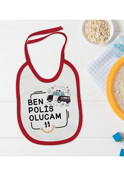 Kids Polis Olucam Tasarımlı Kırmızı Bebek Mama Önlüğü-1