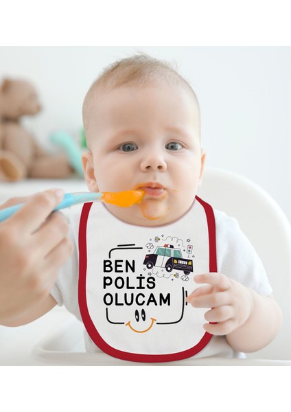 Kids Polis Olucam Tasarımlı Kırmızı Bebek Mama Önlüğü-1 fiyatları