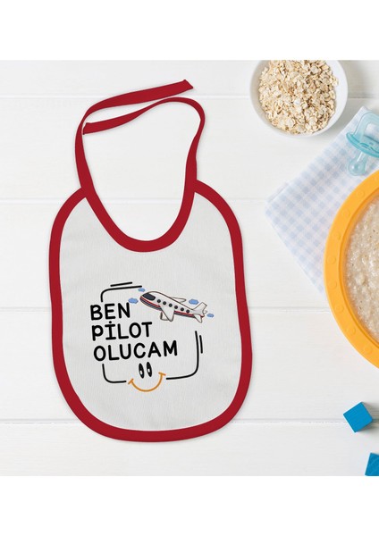 Kids Pilot Olucam Tasarımlı Kırmızı Bebek Mama Önlüğü-1