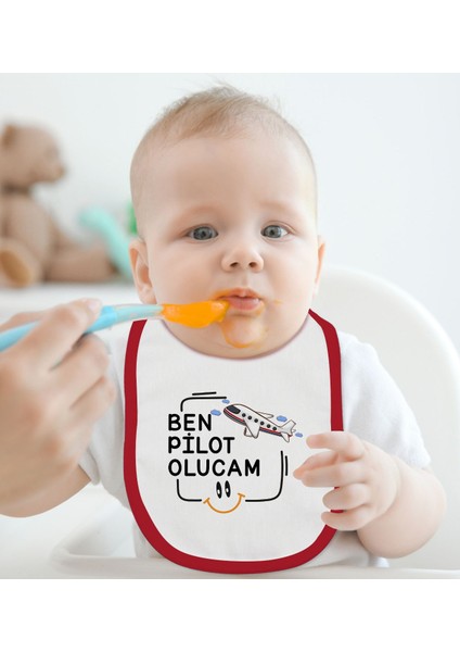Kids Pilot Olucam Tasarımlı Kırmızı Bebek Mama Önlüğü-1 fiyatları