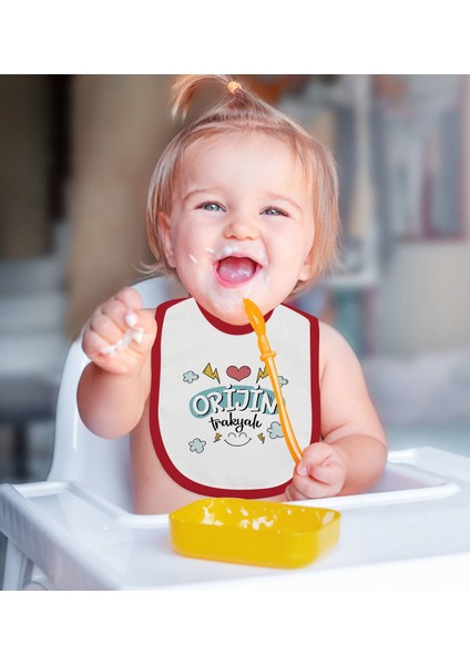 Kids Orjin Trakyalı Tasarımlı Kırmızı Bebek Mama Önlüğü-1 fiyatları