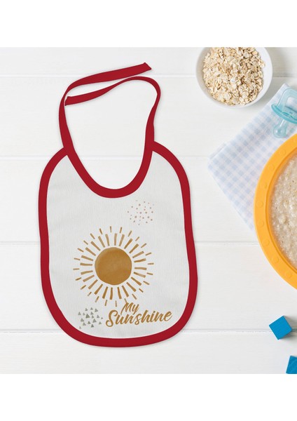 Kids My Sunshine Tasarımlı Kırmızı Bebek Mama Önlüğü-1