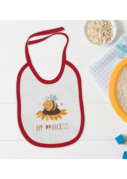 Kids My Princess Tasarımlı Kırmızı Bebek Mama Önlüğü-1