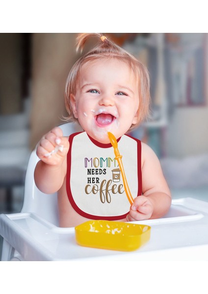 Kids Mommy Needs A Coffe Tasarımlı Kırmızı Bebek Mama Önlüğü-1 fiyatları