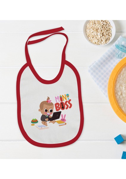 Kids Mini Boss Tasarımlı Kırmızı Bebek Mama Önlüğü-1