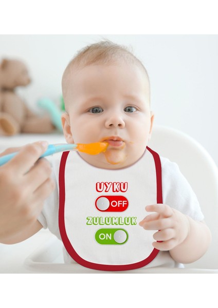 Kids Uyku Off Tasarımlı Kırmızı Bebek Mama Önlüğü-1 fiyatları