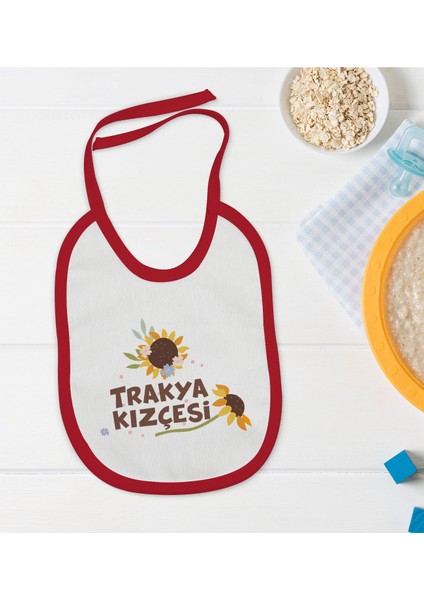 Kids Trakya Kızçesi Tasarımlı Kırmızı Bebek Mama Önlüğü-1