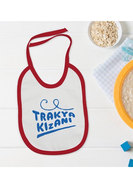 Kids Trakya Kızanı Tasarımlı Kırmızı Bebek Mama Önlüğü-1