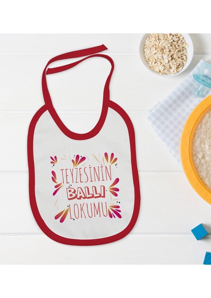 Kids Teyzesinin Ballı Lokumu Tasarımlı Kırmızı Bebek Mama Önlüğü-1