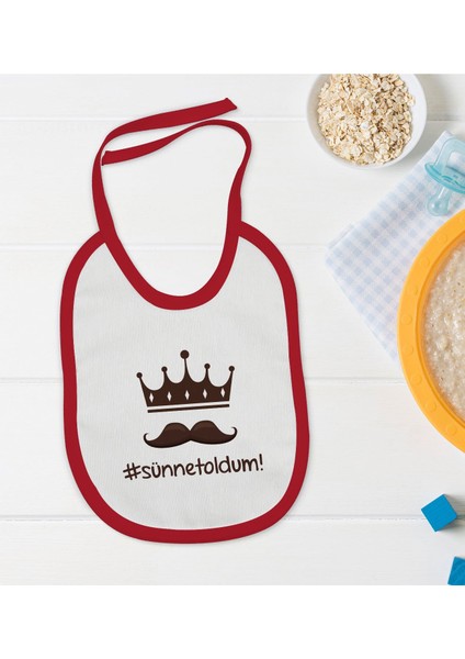 Kids Sünnet Oldum Tasarımlı Kırmızı Bebek Mama Önlüğü-1
