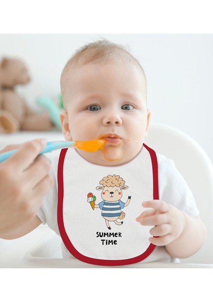 Kids Summer Time Tasarımlı Kırmızı Bebek Mama Önlüğü-1 fiyatları