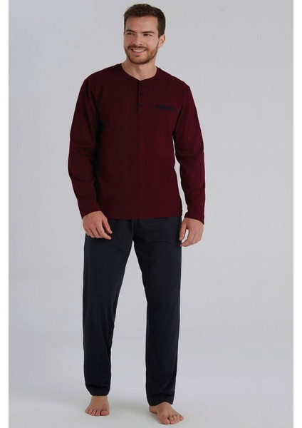 960 Erkek Bordo Uzun Kollu Pijama Takımı