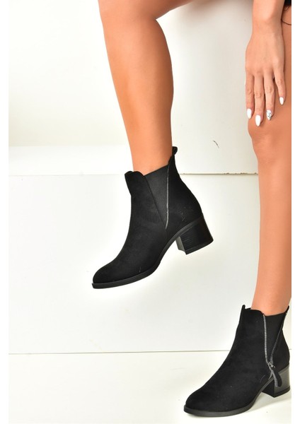 Siyah Süet Alçak Topuklu Günlük Kadın Bot N518900902