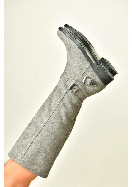 Gri Süet Kısa Topuklu Kadın Çizme E726203402