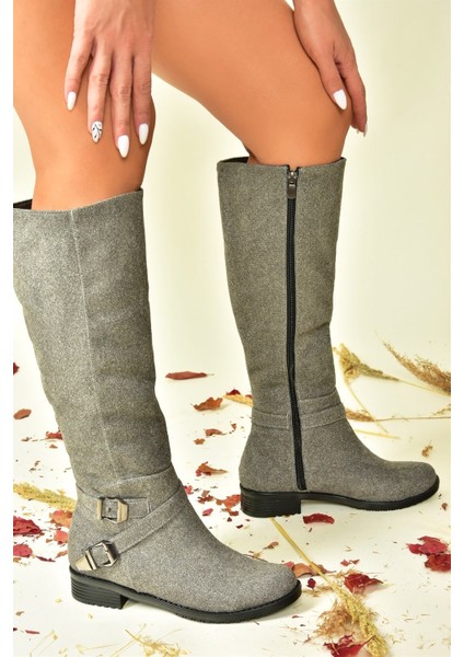 Gri Süet Kısa Topuklu Kadın Çizme E726203402 modelleri