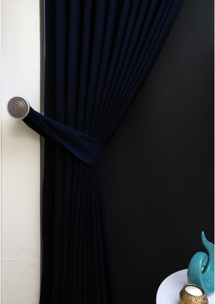Lacivert Petek Kadife Dokulu Fon Perde, 1/2 Seyrek Pile, 60 x 240 cm fırsatları