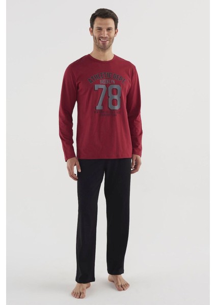 3740 Erkek Bordo Basic Pijama Takımı