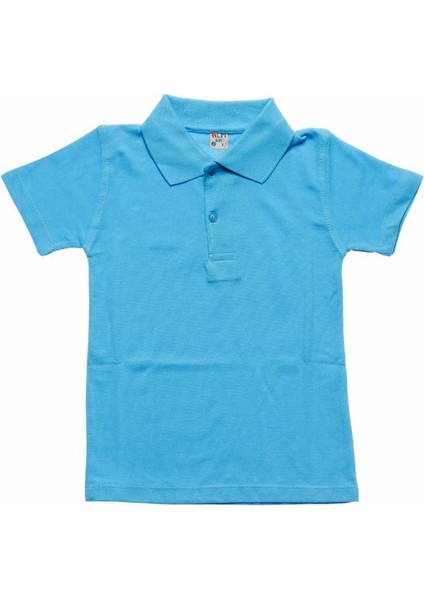 Turkuaz Kısa Kol Düz Yakalı 6-16 Yaş Çocuk Okul Lakos Tişört T-Shirt - 80238-TURKUAZ