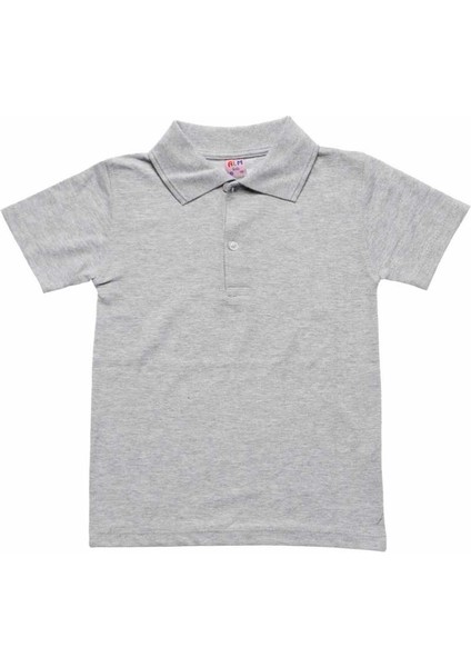 Gri Kısa Kol Düz Yakalı 6-16 Yaş Çocuk Okul Lakos Tişört T-Shirt - 80238-GRI