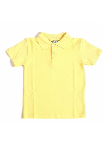 Sarı Kısa Kol Düz Yakalı 6-16 Yaş Çocuk Okul Lakos Tişört T-Shirt - 80238-SARI