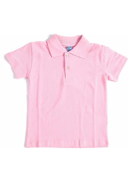 Pembe Kısa Kol Düz Yakalı 6-16 Yaş Çocuk Okul Lakos Tişört T-Shirt - 80238-PEMBE